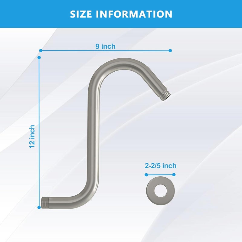 Lordear Shower Arm Extension - 12 Inch S Shape, Stainless Steel, Brushed Nickel - Image 4